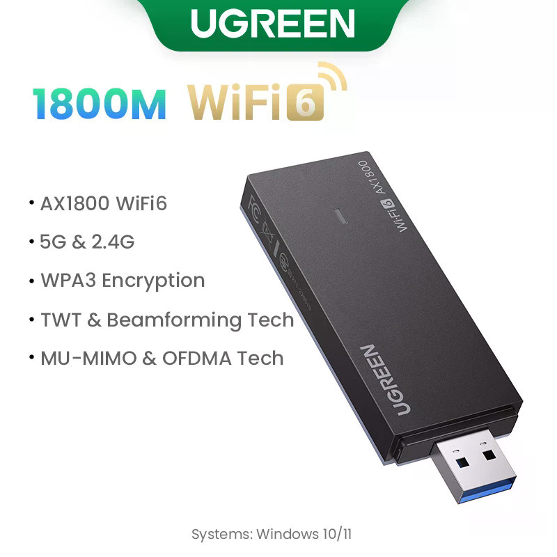 UGREEN อะแดปเตอร์ WiFi Dual-band USB AX1800 WiFi6 5G 2.4GHz สําหรับ PC แล็ปท็อป Ethernet Receiver กา