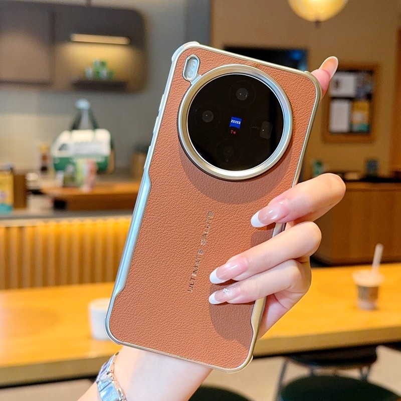สําหรับ VIVO X300 Pro, X300 กรณี ELVEV หนัง PU กรอบโลหะ Anti-slip ดูดฝาครอบโทรศัพท์
