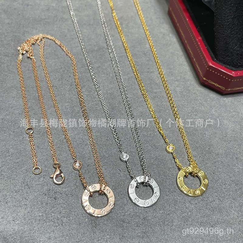 จี้ LOVE เค้กใหญ่หญิง Clavicle CHAIN 18K Gold Double Chain รุ่นสูงหรูหรา High-End รอบสร้อยคอเค้ก ins