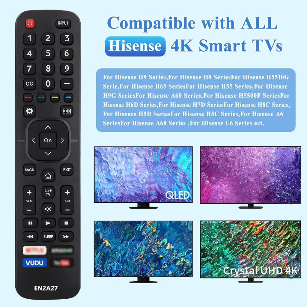 Replacement Hisense Universal TV Remote Control Fit for All Hisense 4K UHD Android Smart TV No Setti