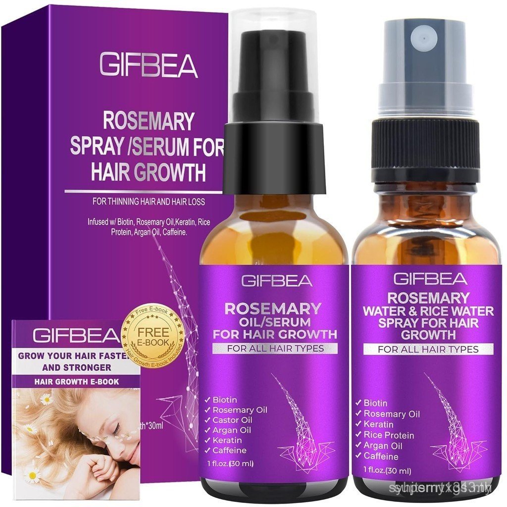 Rosemary Oil Hair Growth Serum W/Rosemary Water & Rice Water Spray Hair Growth,Biotin Castor Oil Arg