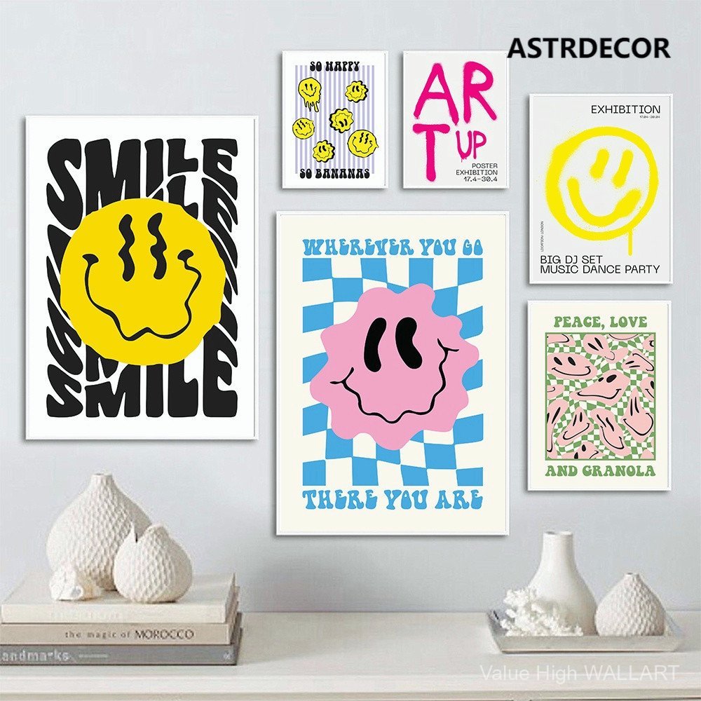 โปสเตอร์ผ้าใบพิมพ์ลายหมีกราฟฟิติหน้ายิ้มสีรุ้ง เพื่อการตกแต่งผนังบ้านอย่างสวยงาม