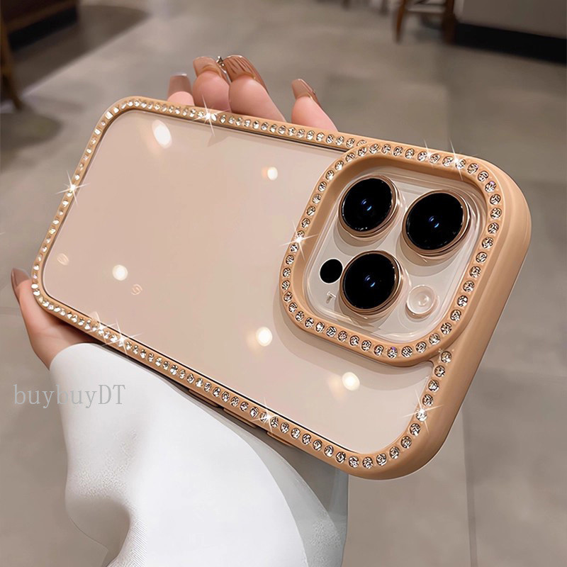 ประกายเพชรขอบเคสโทรศัพท์โปร่งใสเรียบง่ายเหมาะสําหรับ ไอโฟน 11 12 13 14 15 16 17 มือโปร สูงสุด ป้องกันการกระแทกอากาศ