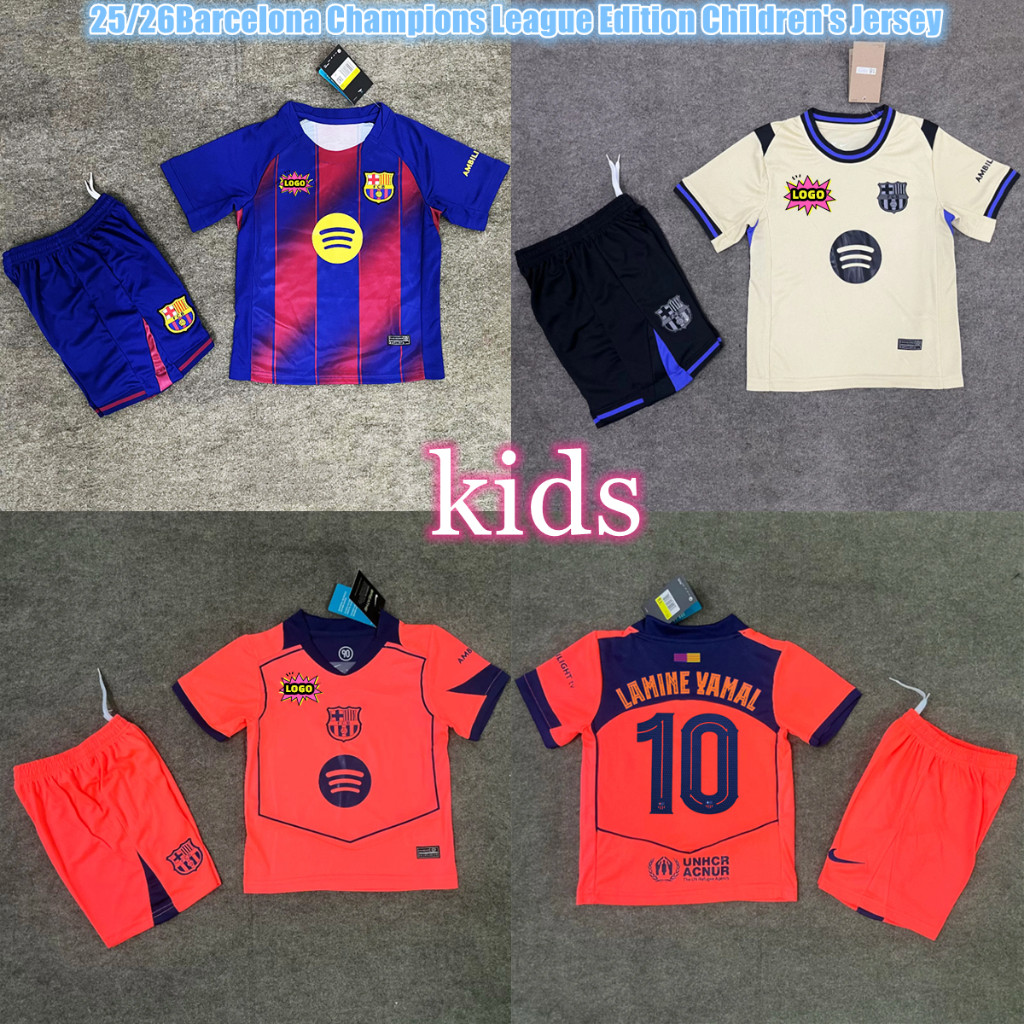 Kids Kit 2025/26 Game Season Barcelona Championship Childrens LAMINE YAMAL 10 Jersey Set 16-28