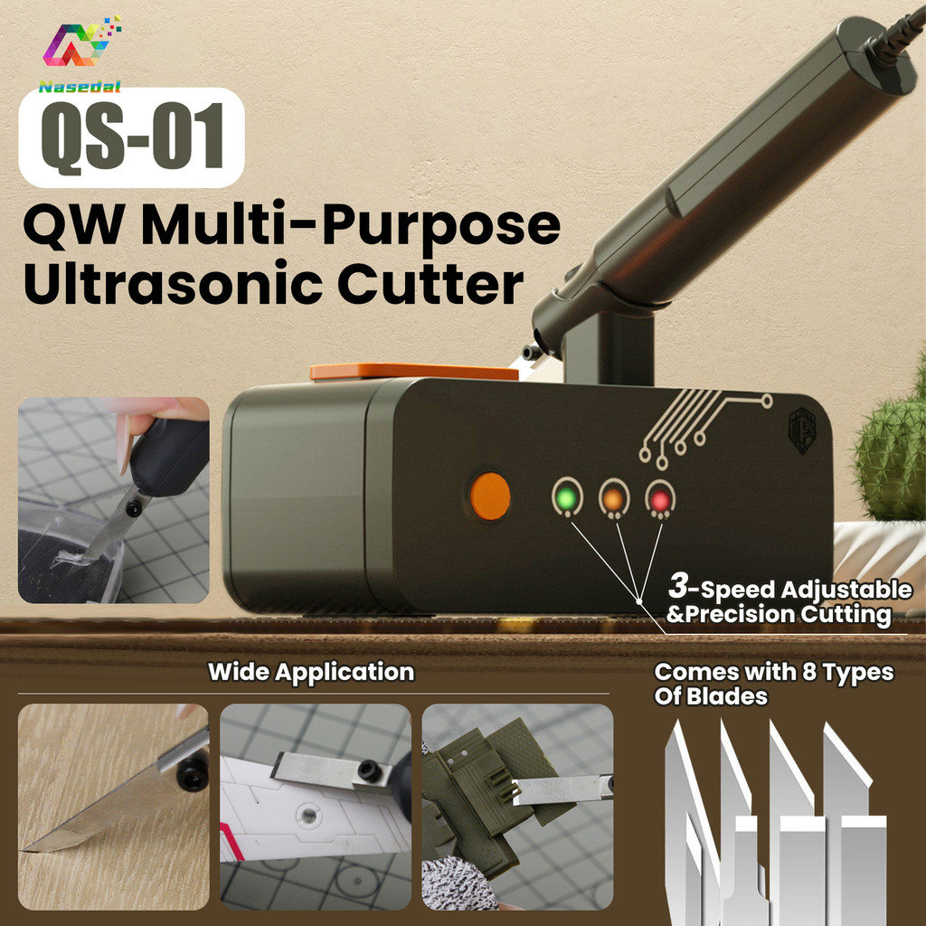 QW MODEL QS-01 Multi-Purpose Ultrasonic Cutter Precision Handheld Set- Smooth Flat Finish, Sprue Trimming Tool for Model Making & Modification (พร้อม 8 ใบมีด)