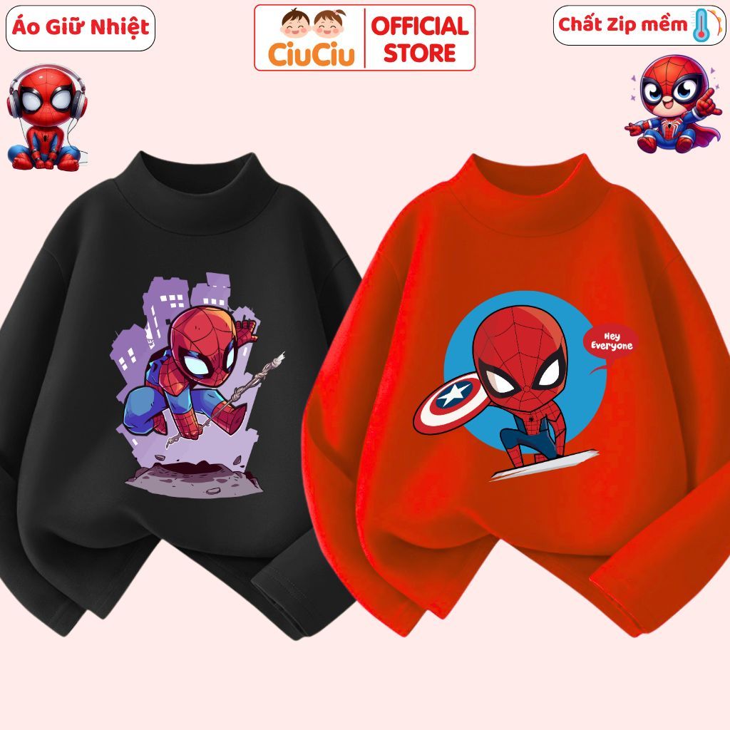 CIUCIU Spider-Man Superman High Collar Thermal Jacket สําหรับเด็กผู้ชาย, ผ้าฝ้ายยืด, ซับขนนุ่มอุ่น