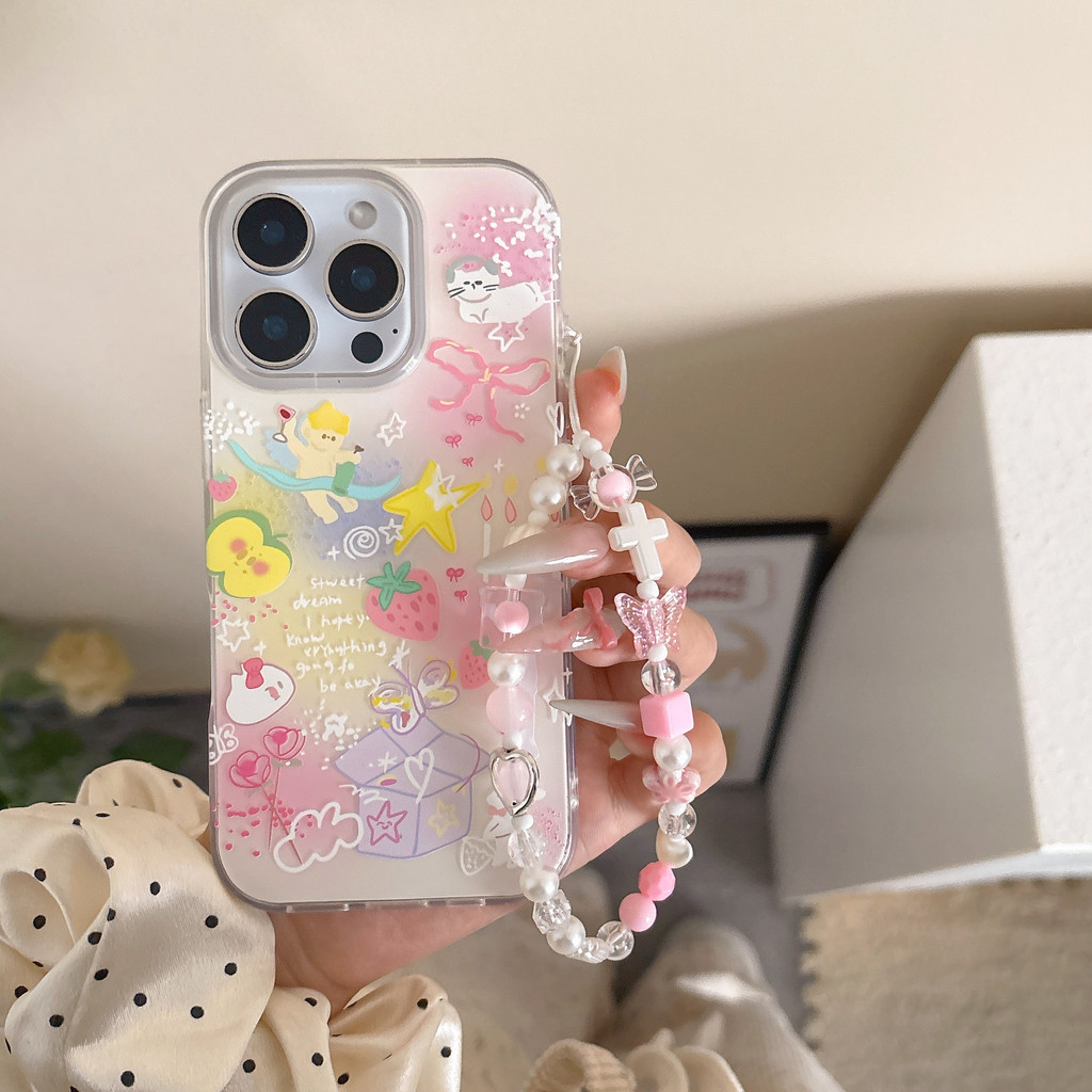 Gradient Strawberry Angelเคสโทรศัพท์Drop-ResistantสําหรับiPhone 16 Promax 15 Promax 11 12 13 Mini 14plus 11Promax XS XR XS Max 78 7plus 6SP 6S