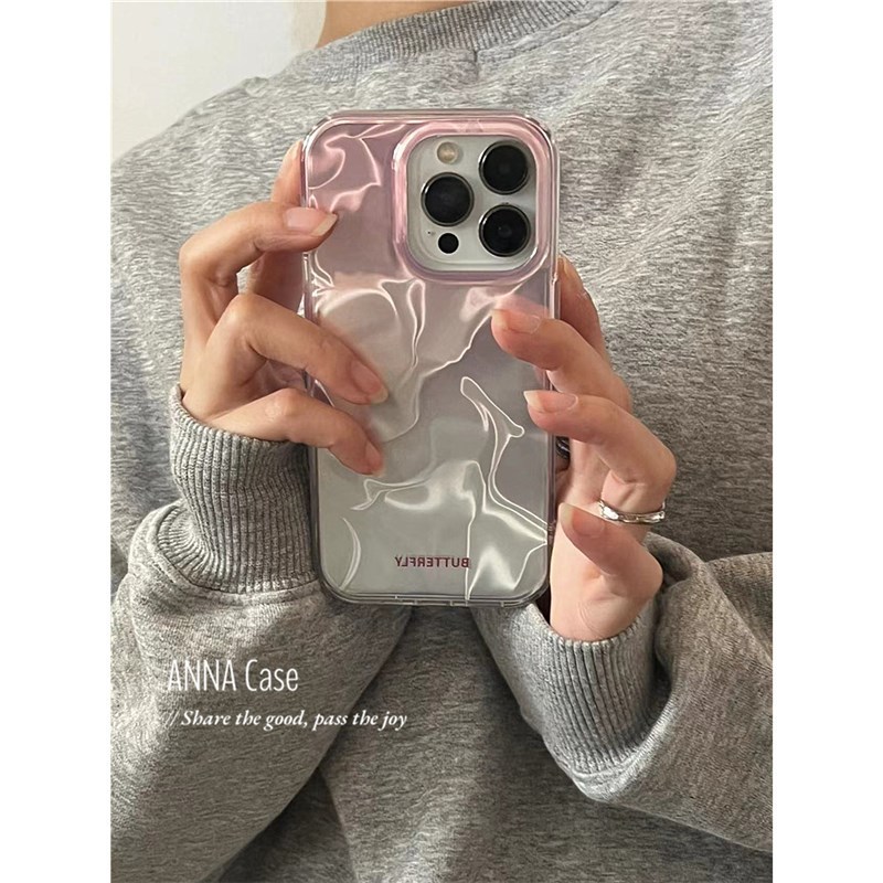 Girl Gradient Silver Pink Water Ripple iPhone Case/iPhone16pro/15/14/13 KM9I