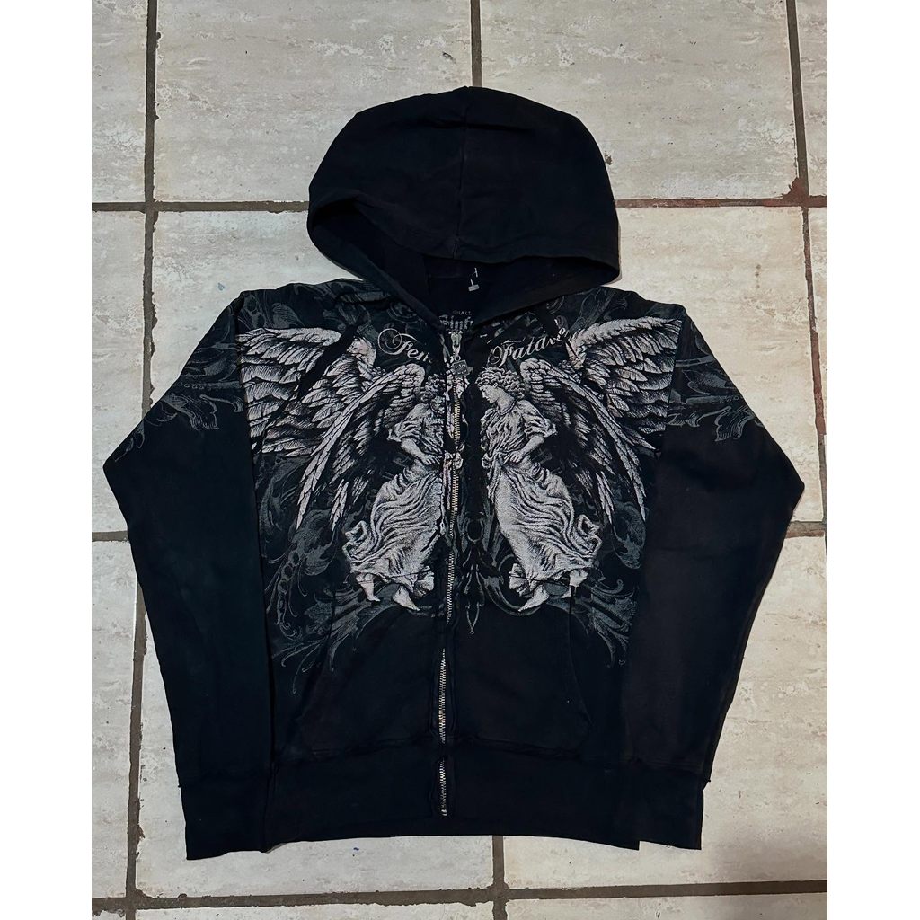 Affliction แฟชั่น Street Skull Zipper Hoodie ผู้ชาย Hip Hop Casual เสื้อกันหนาวบุคลิกภาพ Hoodie Y2K