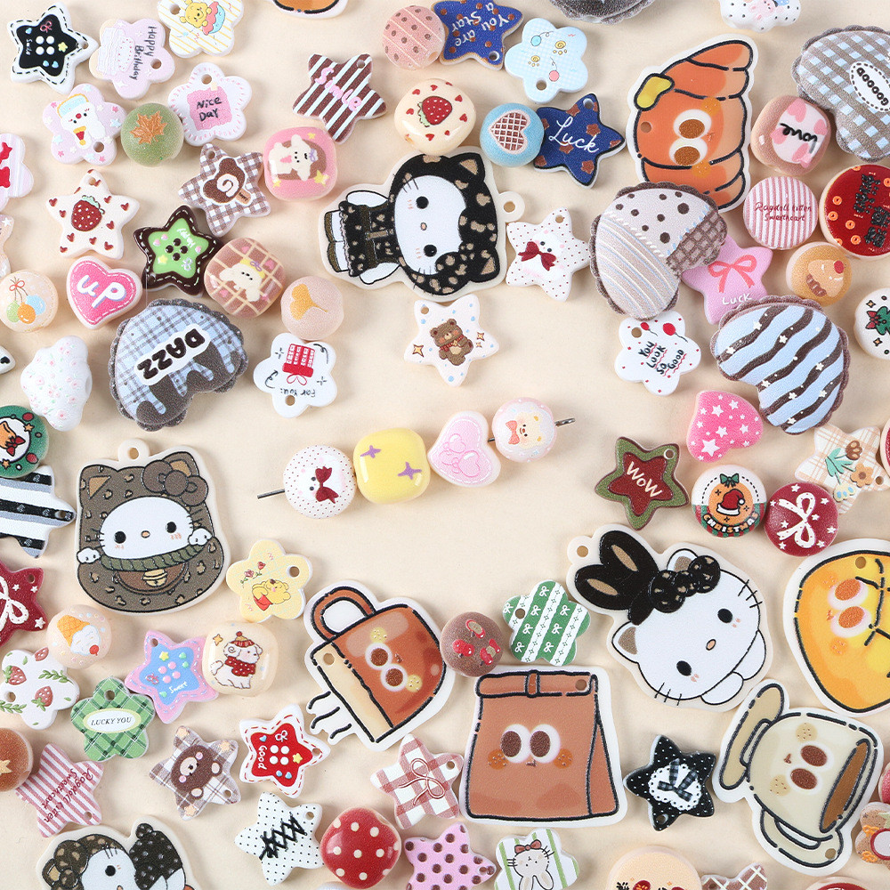 การ์ตูน Matte KT Cat Winnie The Pooh พิมพ์ Star แขวนจี้รูตรงลูกปัด DIY โทรศัพท์โซ่กระเป๋าแขวนอุปกรณ์เสริม