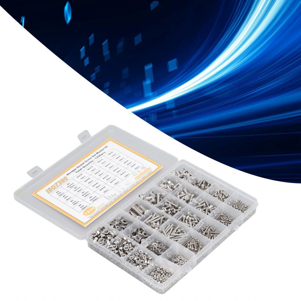 สกรู Nut Washer Assortment M2 M3 M4 M5 สแตนเลสสตีลซ็อกเก็ตชุด 1220 ชิ้นสวมใส่สำหรับอิเล็กทรอนิกส์ผลิ