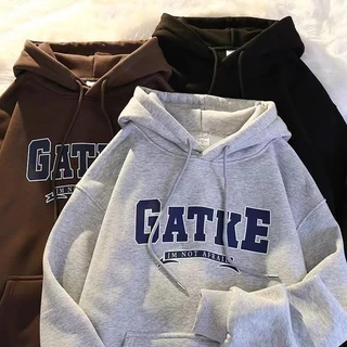 Letter Print Oversize Hoodie เสื้อฮู้ดลายตัวอักษรโอเวอร์ไซซ์ ผ้านุ่มทรงหลวมคัปเปิลได้ 4 สี เทา/ดำ/น้ำตาล/แดงไวน์ Size M-5XL