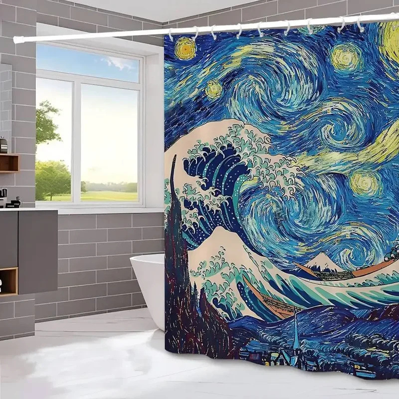 Art The Great Wave Shower Curtain Summer Beach Bathroom Decorative Shower Curtain, Waterproof