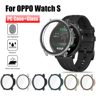 OPPO Watch S เคสคลุมทั้งหมดพร้อมเคส PC กระจกเทมเปอร์สําหรับปลอก OPPO Samrt Watch S