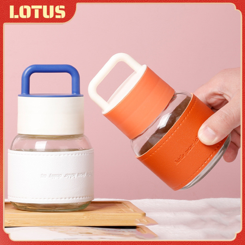 กระปุกน้ำแก้วที่ทำเอาใจ! 300ml กระปุกแก้ว กระบอกน้ำพกพา มีหูหิ้วพกพาสะดวก ฝาพลาสติกหนาอย่างดี Glass water cup