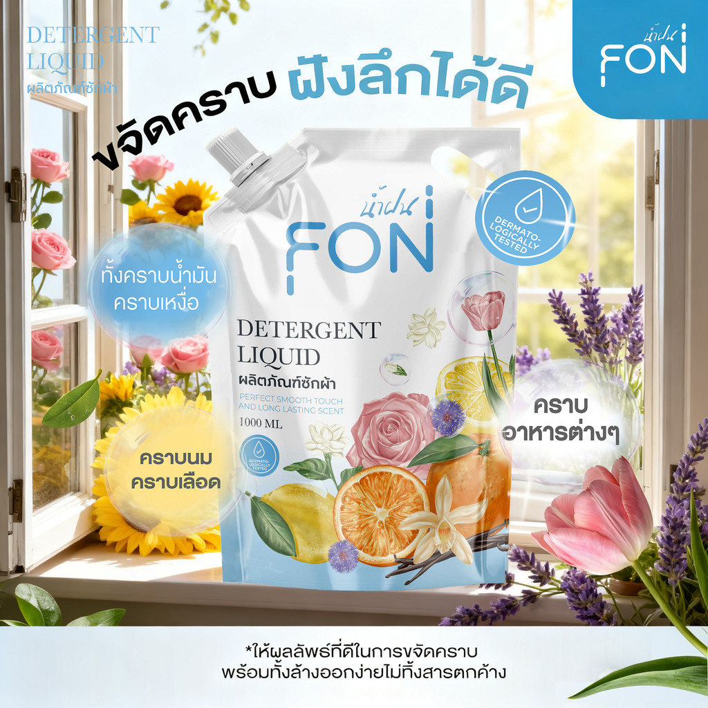 NamFon น้ำยาซักผ้า กลิ่นน้ำหอมพรีเมี่ยม สูตรเข้มข้น หอมติดทนนาน  ถุงเติม1000ml