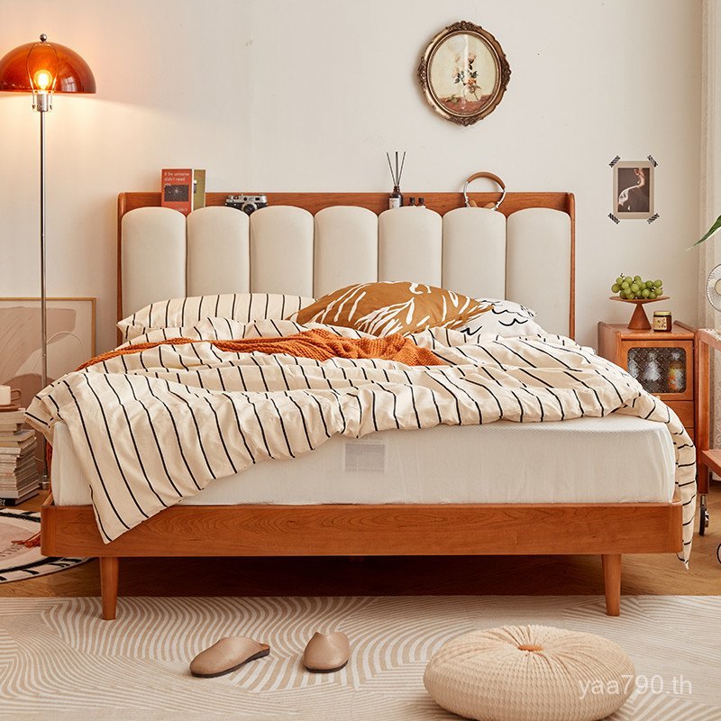 ครีมเฟอร์นิเจอร์โมเดิร์นคู่ 2I Log Master แนวนอนสไตล์เตียงไม้เนื้อแข็งกระเป๋านุ่มไม้เชอร์รี่ TVBW