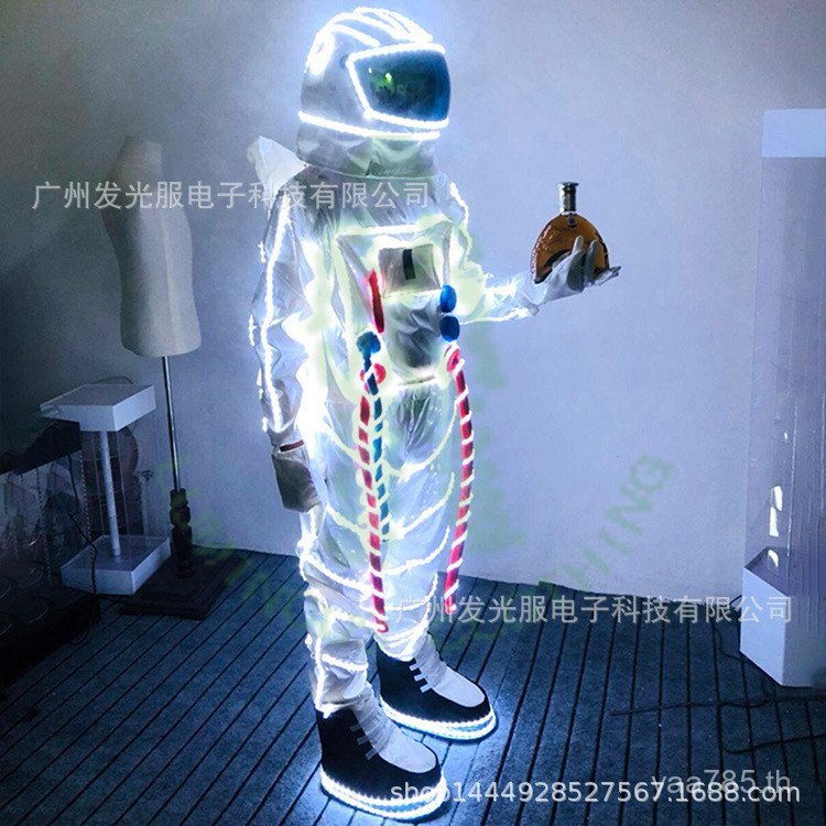เครื่องแต่งกายคอสเพลย์นักบินอวกาศ LED ส่องสว่าง เหมาะสำหรับการแสดงบนเวที KTV และคอสเพลย์ซูเปอร์ฮีโร่