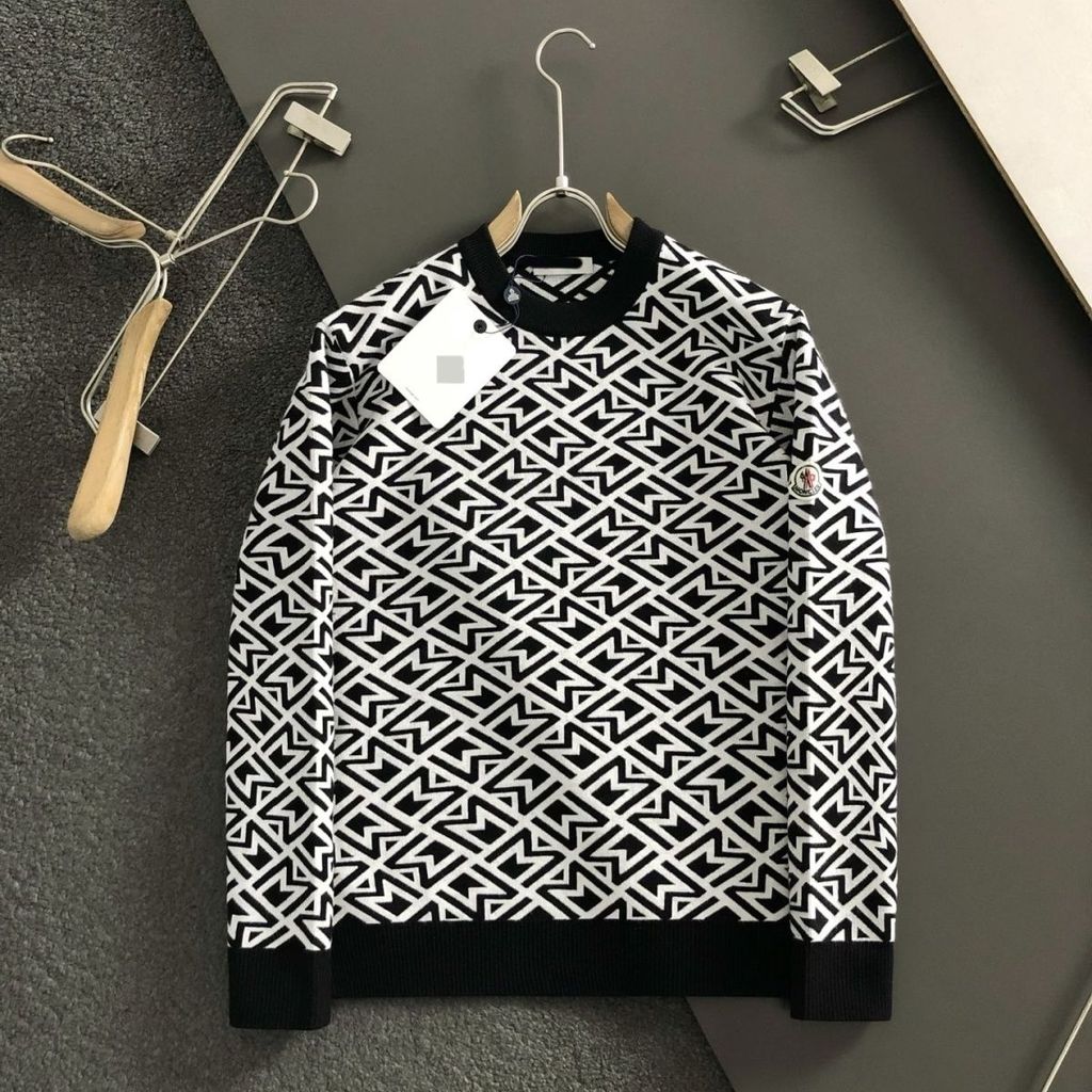 7R4H Moncle * 25 ถักฤดูใบไม้ร่วงฤดูหนาวเสื้อกันหนาวผู้ชายรอบคอตัวอักษรเสื้อกันหนาวฐาน Casual Jacquar