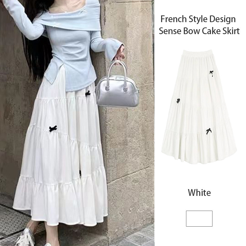 🌸ส่งไวจากไทย🌸 Design Sense Bow Cake Skirt Gentle Style Chic Niche Skirt French Style Girl Skirt-PEN