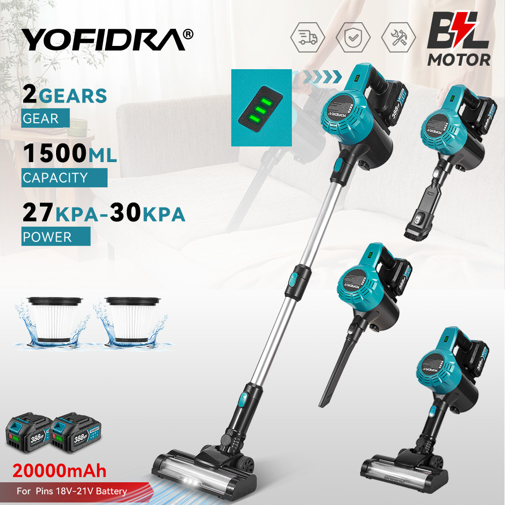 YOFIDRA 1800W เครื่องดูดฝุ่นแบบไม่มีแปรง 30KPa 1.5L แบบพกพาดูดที่มีประสิทธิภาพเครื่องมือทําความสะอาดในครัวเรือนสําหรับ Makita 18V แบตเตอรี่ Pin