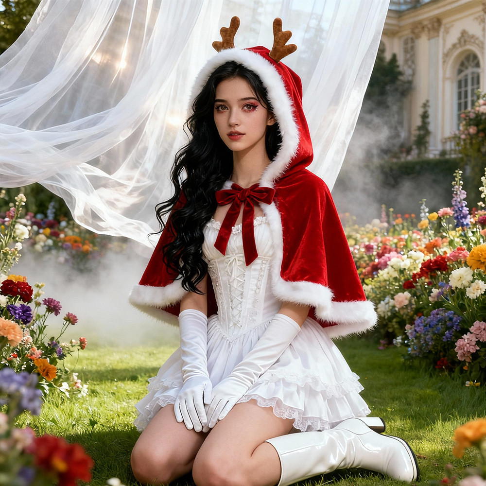 เคปคริสต์มาสสำหรับผู้หญิง สไตล์เซ็กซี่ เหมาะสำหรับชุด.party หรือการแสดงบนเวที