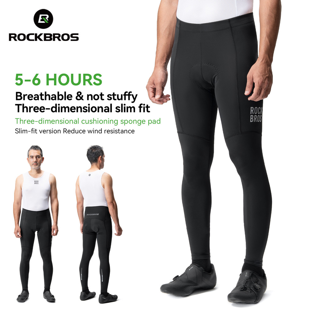 ROCKBROS กางเกงขี่จักรยานผู้ชาย Breathable Slim Fit หนา Shock-Absorbing ฟองน้ํา Pad Moisture-Wiking Quick-Drying ความยืดหยุ่นสูงกางเกงขี่จักรยานเกียร์
