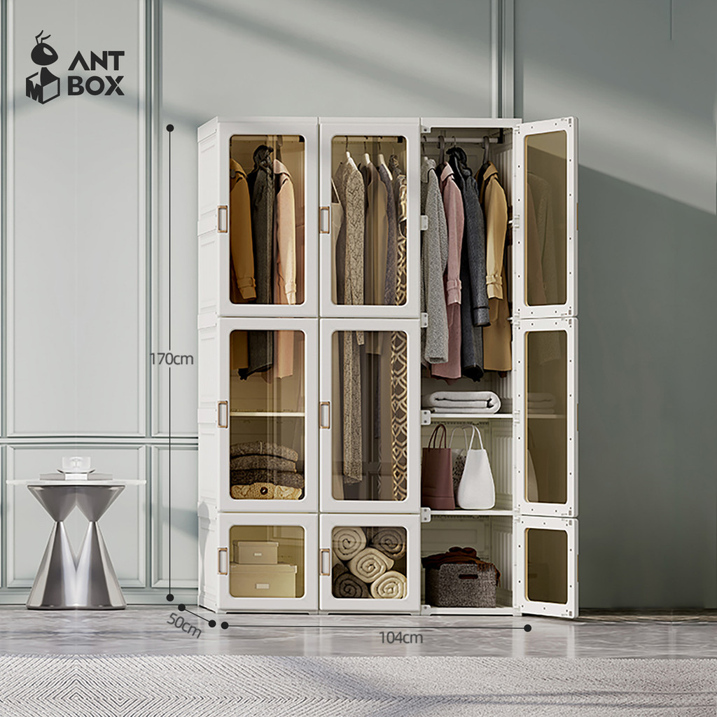 ANTBOX [พร้อมส่ง!! ] ตู้เสื้อผ้า 15 ช่อง 3 แขวน 890L ประตูใสโปร่งแสงมองเห็นด้านในได้ สไตล์โมเดิร์น เหมาะกับการแต่งห้องทุกสไตล์