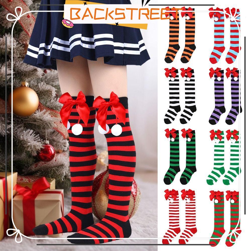BACKSTAGE Christmas Stocking, Stripe โพลีเอสเตอร์ถุงเท้าคริสต์มาส, Anti Friction Bow Hair Ball ถุงเท