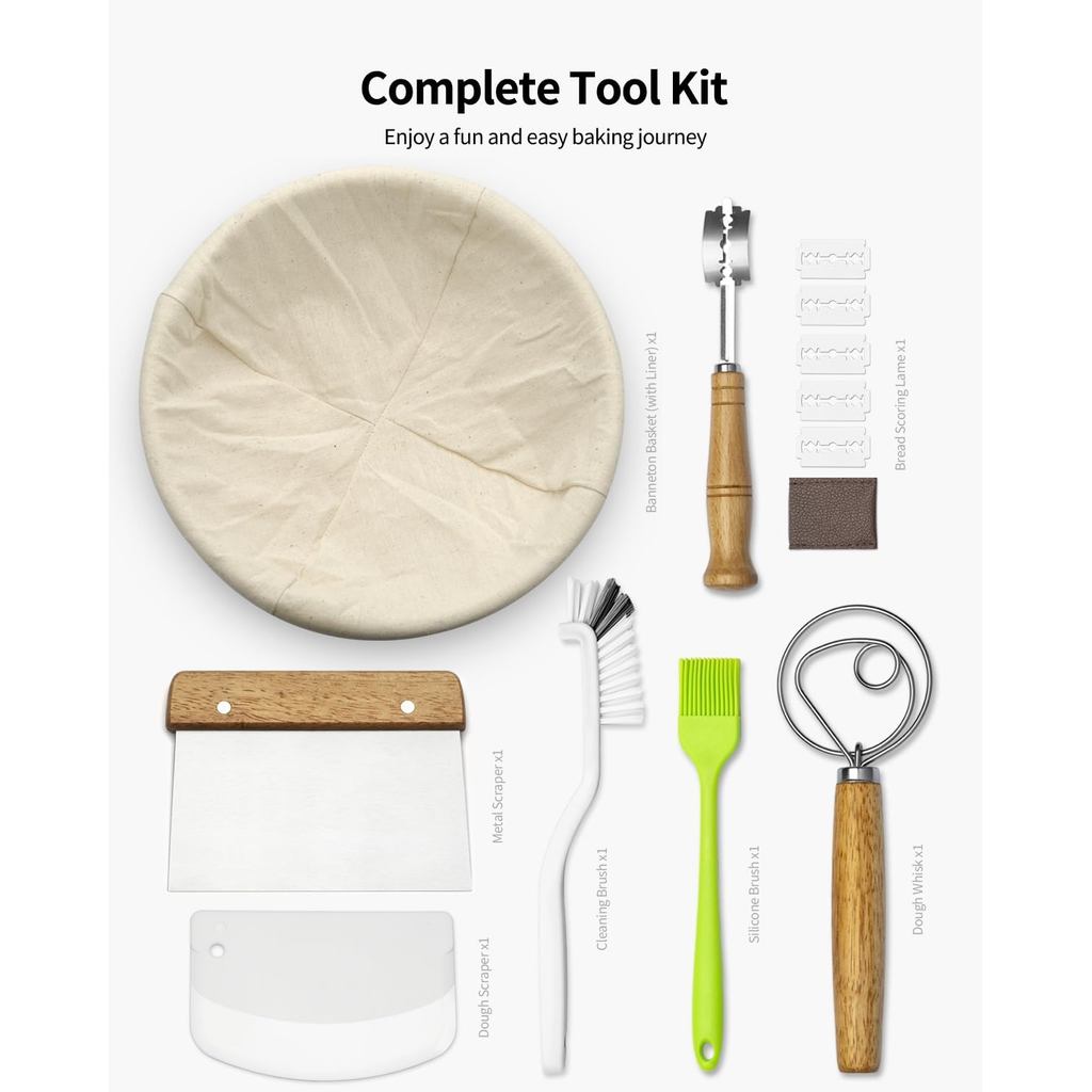 Banneton Bread Proofing Basket, 9 inch Round Sourdough Starter Kit for Baking Fermentation, Bread Ma