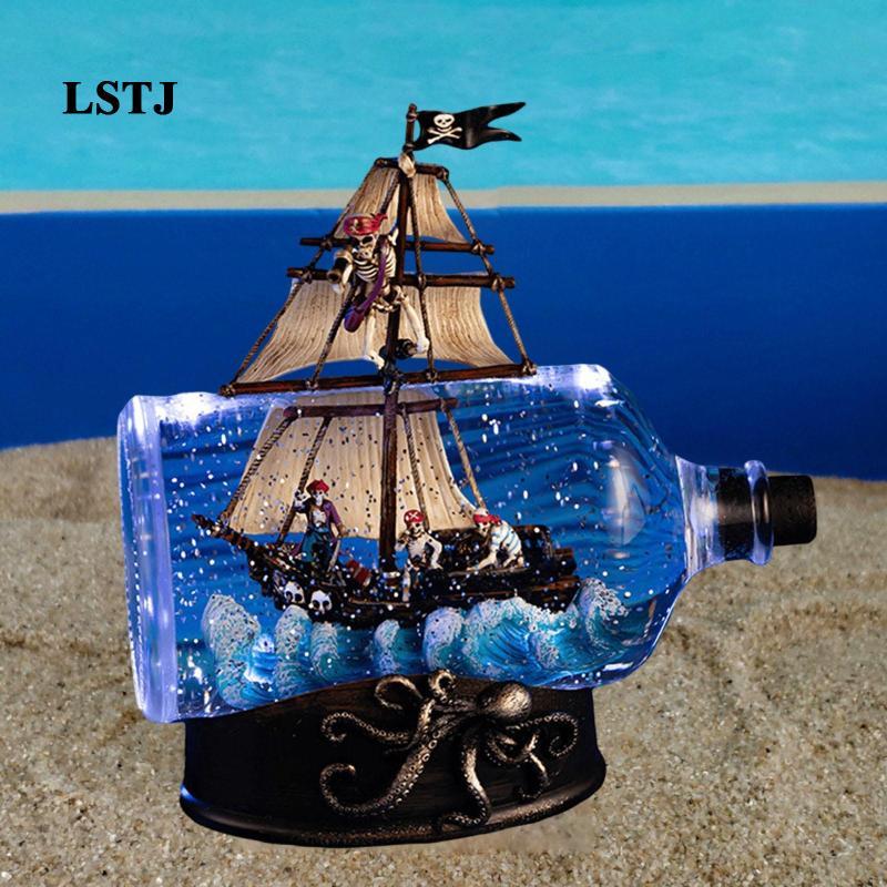 [Lstjj] Caribbean Pirate Model Ship in A Bottle Table Top Nautical for Indoor Office