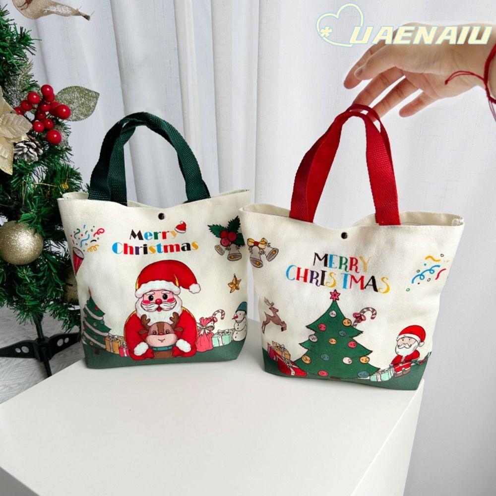UAENAIU Tote Bag ขนาดใหญ่ ธีมคริสต์มาส ย่อยสลายได้ สำหรับของขวัญคริสต์มาส และใช้งานประจำวัน
