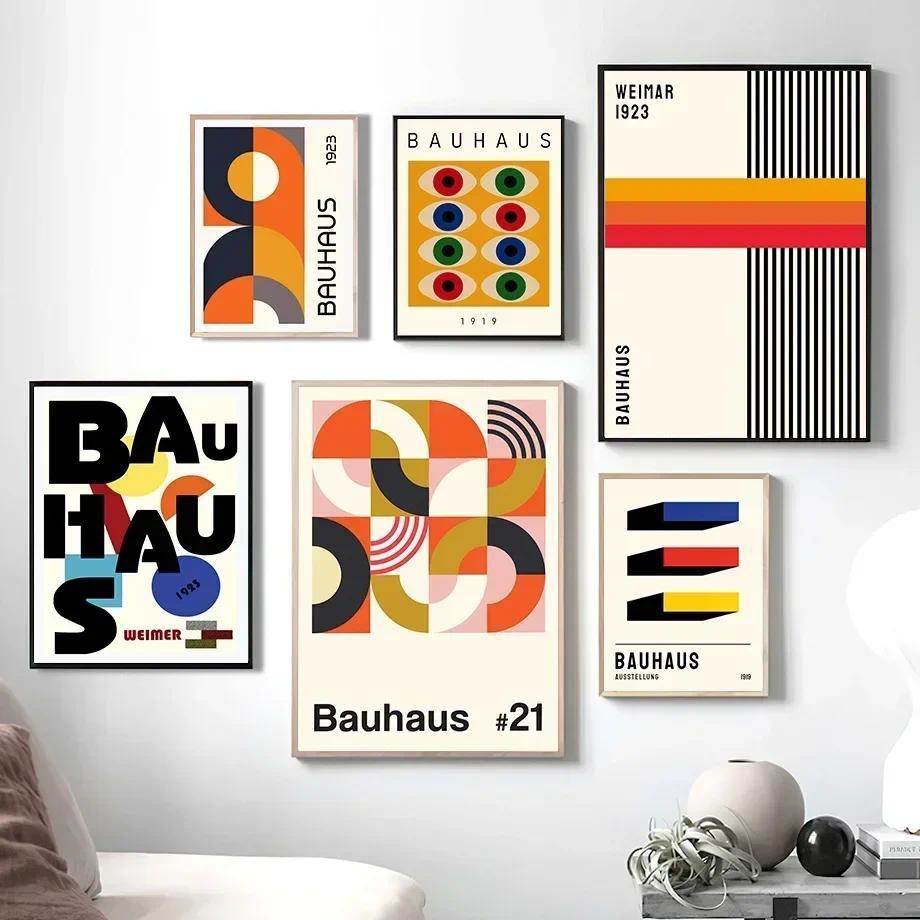 Poster สไตล์ Bauhaus สแกนดิเนเวียน ดีไซน์เรขาคณิต สำหรับตกแต่งบ้าน