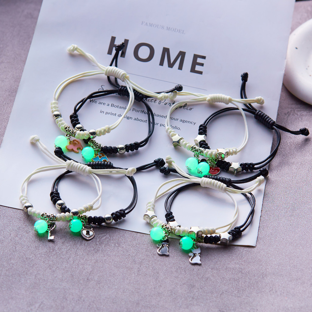 [ลดล้างสต็อก]Chuya 2PCS Glow in The Dark Starfish Pentagram Braided Bracelet, Luminous Couple Matching
