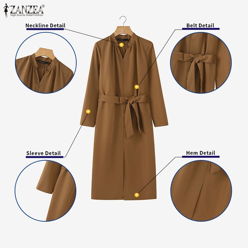 ZANZEA ชุดเดรสยาวสไตล์เกาหลีสำหรับผู้หญิง เหมาะสำหรับการทำงานในออฟฟิศ - รูปที่ 5