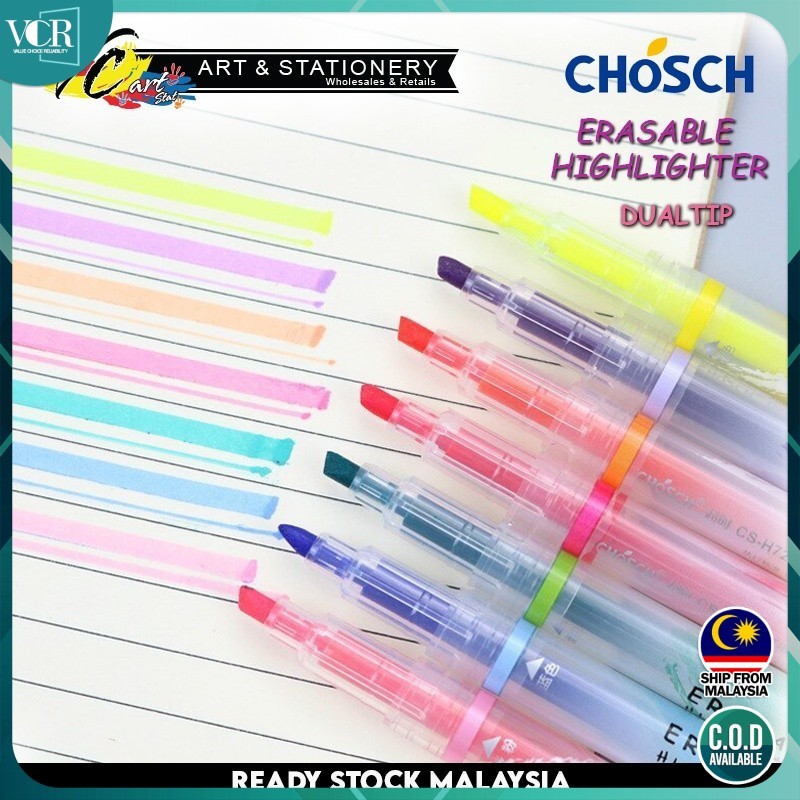 VC Art CS-H724 Erasable Highlighter Marker ปากกาเขียนเครื่องมือ 3 มม.สิ่วเคล็ดลับ Vivid 7 สีเครื่องเ