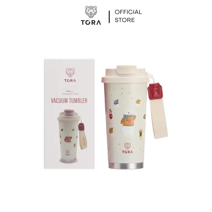 Tora แก้วน้ำสุญญากาศ สแตนเลส เก็บความร้อนเย็น พร้อมหูหิ้ว X-Mas 2025 ขนาด 500 มล. สีงาช้าง