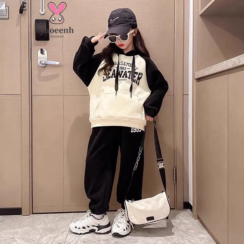 【YAOEENH】ชุดสองชิ้นหลวมสบายสำหรับเด็กอายุ 8-14 ปี สไตล์ฤดูฝนถึงหนาวยามค่ำคืน เสื้อฮูดพิมพ์ลายและกระโปรง ชุดแฟชั่น - รูปที่ 4