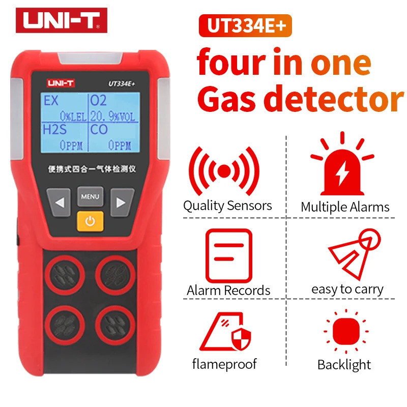UNI-T UT334E Multi Gas Detector แก๊ส O2 H2S CO LEL ออกซิเจนไฮโดรเจนซัลไฟด์คาร์บอนมอนอกไซด์ Combable Gas Leak Detector