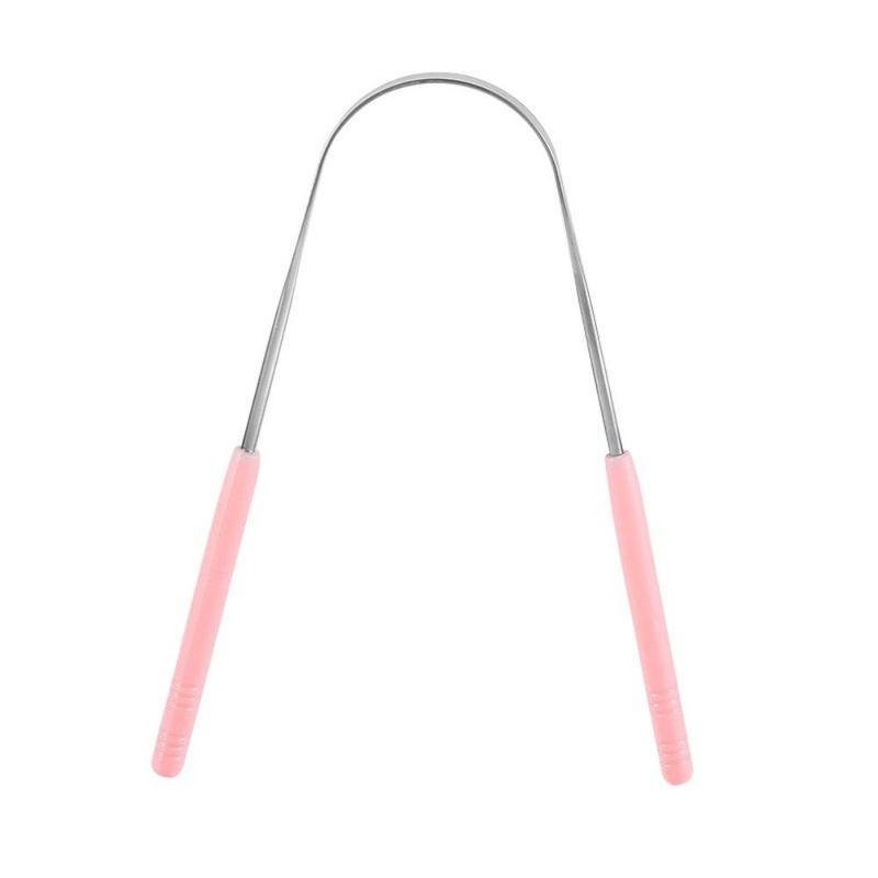 Stainless Steel Tongue Scraper, U Shaped Tongue Scraper Cleaner for Fresher Breath, Pink Oral Cleane