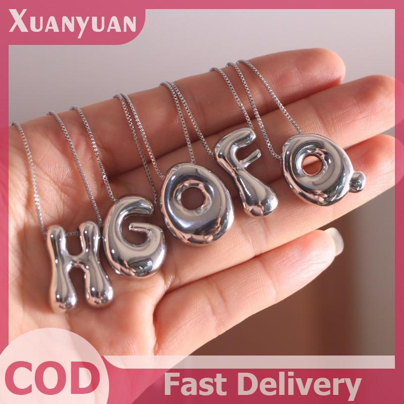 XUAN จี้สร้อยคอบอลลูน Chunky ขนาด 26 ตัวอักษร สำหรับสร้อยคอผู้หญิง ส่วนบุคคลและเป็นของขวัญ TH