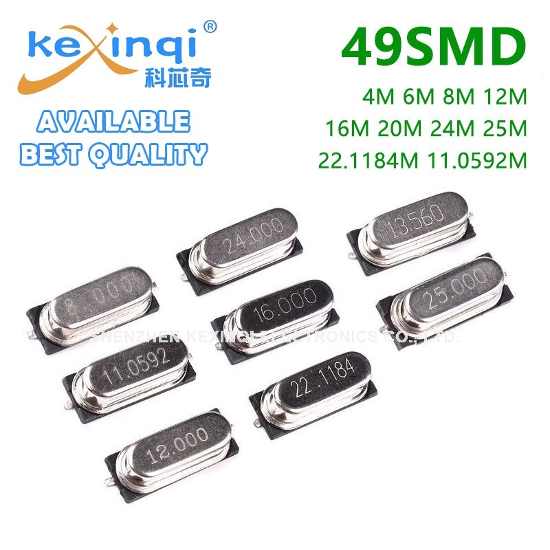 10pcs 49SMD Passive คริสตัล Oscilator SMD HC-49SMD Resonator 4MHZ 6M 8M 12M 11.0592M 16M 20M 22.1184
