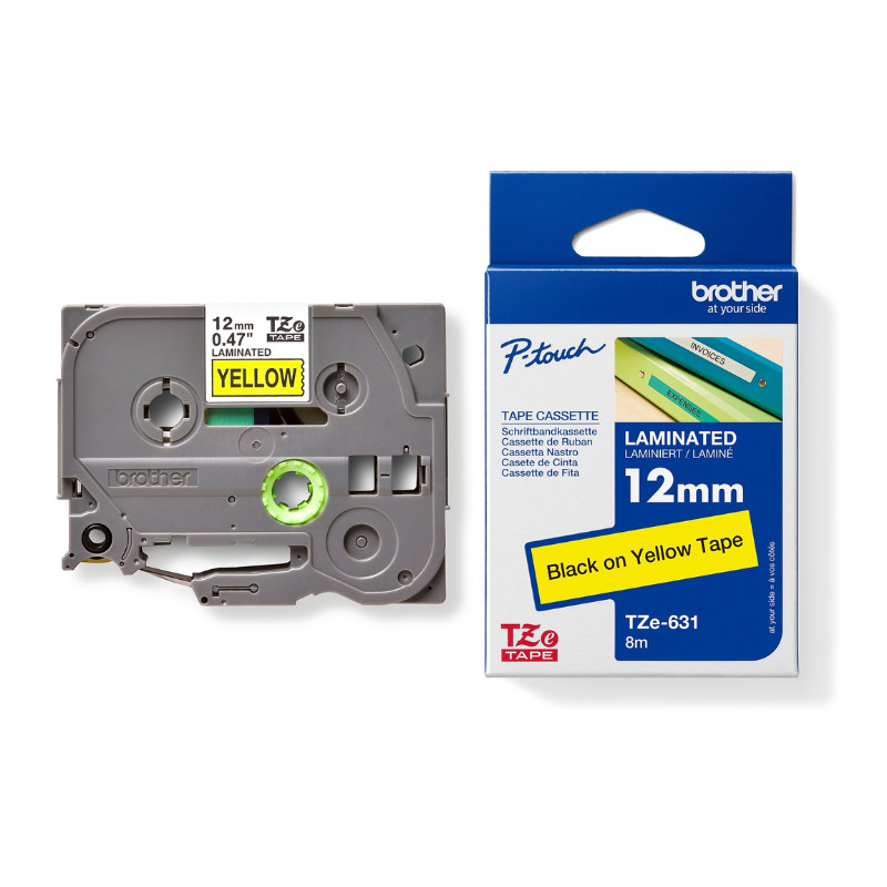 BROTHER เทปพิมพ์อักษร รุ่น TZE-631 สีดำ พื้นเหลือง ขนาด 12 มม. x 8 เมตร