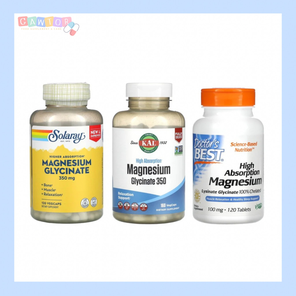 แมกนีเซียม ไกลซีเนต ( Magnesium Glycinate, Bisglycinate ) ยี่ห้อ Solaray, KAL, Doctor's Best จากอเมร