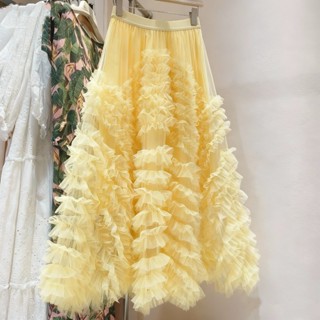 Qooth กระโปรง tiered tulle maxi สำหรับผู้หญิง ดีไซน์ extra f…