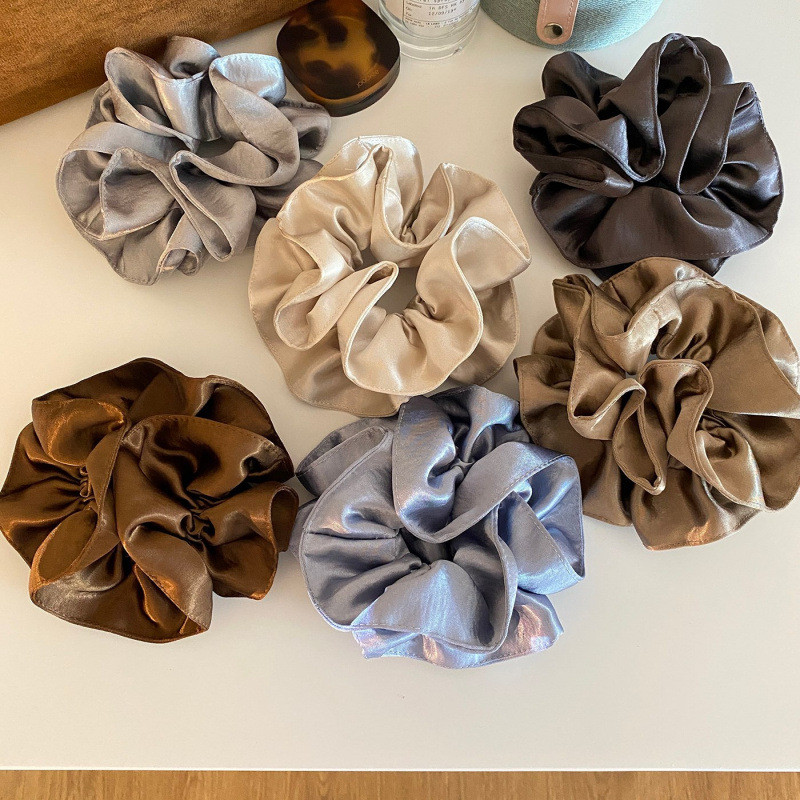 สีกาแฟซาติน Double-Layer ผม Tie หญิง High-End รู้สึกอารมณ์ Ball Head Tie ผมหัวเชือกยาง Band Headdress