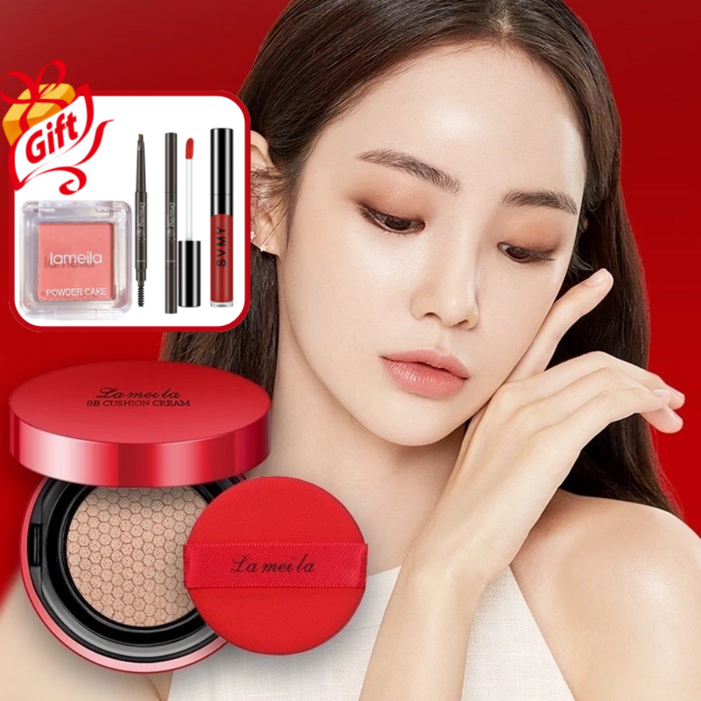 【ซื้อ 1 แถม 3】LAMEILA ครีม BB แอร์คูชั่น คอนซีลเลอร์ ครีมกันแดด รองพื้น 3in1 BB Cream กันน้ำและกันเห