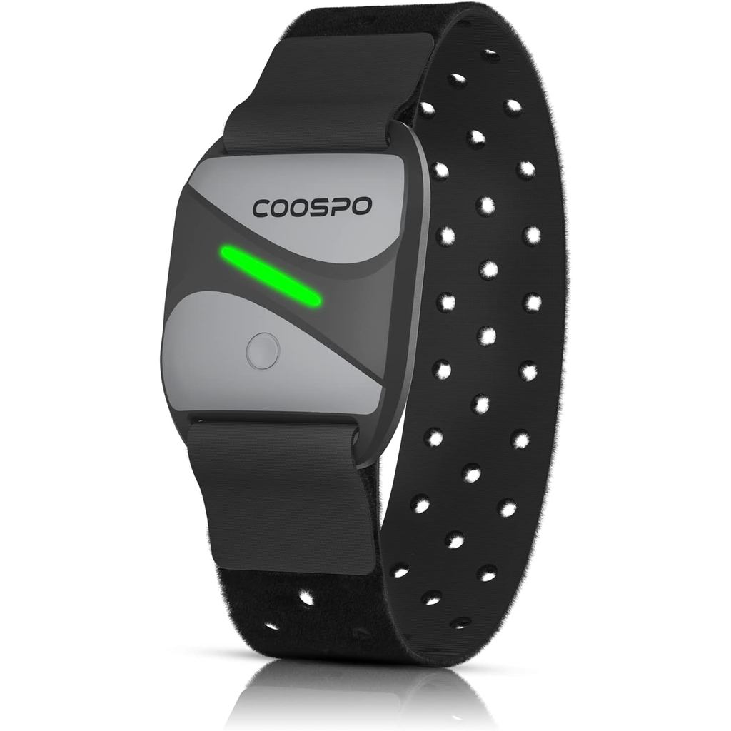 COOSPO Heart Rate Monitor Armband, บลูทูธ 5.0 กับดัชนี_hr_zone_และตัวบ่งชี้_led_, สำหรับการฝึกซ้อมฟิ