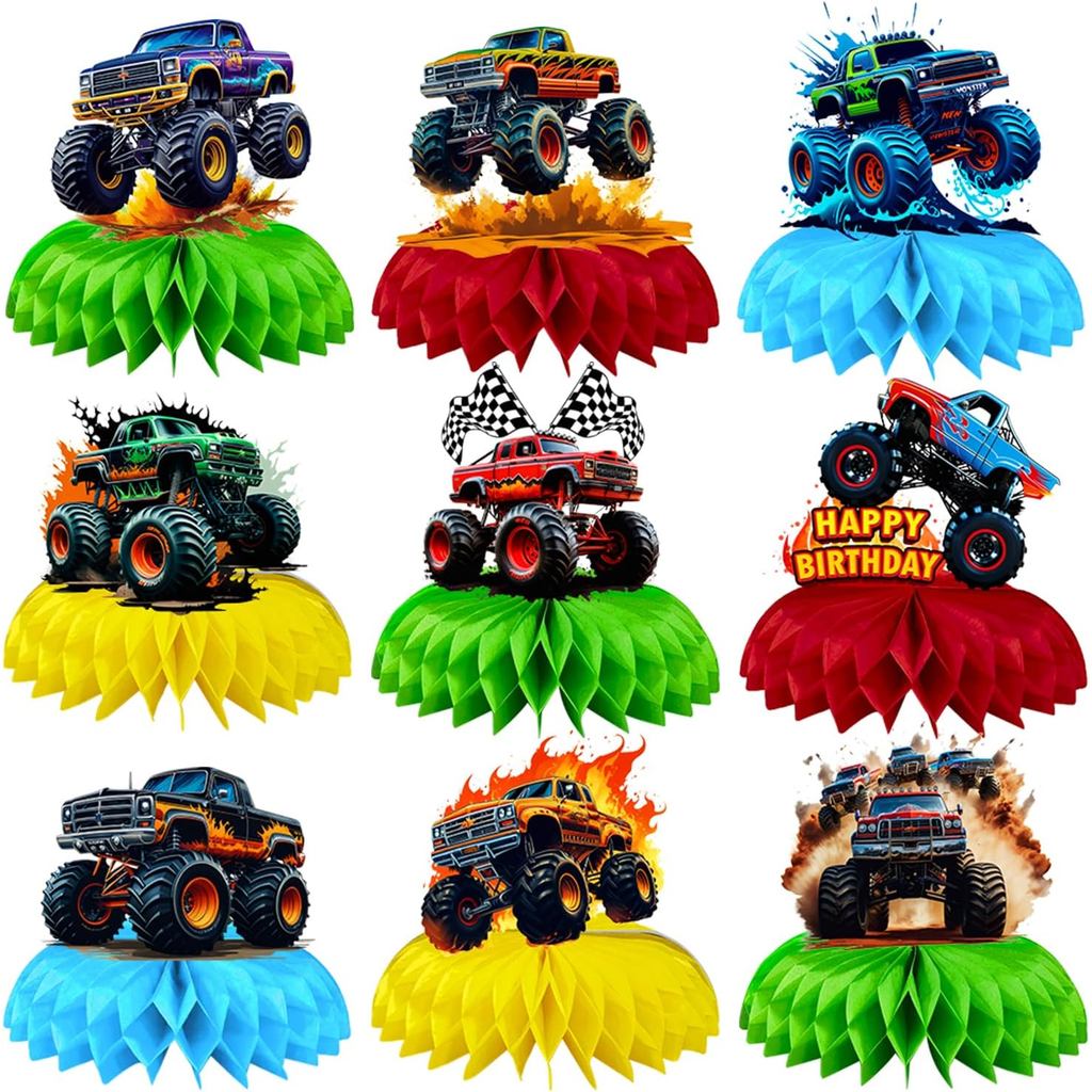 9 Pcs Monster Truck Centerpieces Monster Truck Birthday Decorations Monster Truck Table Decorations 
