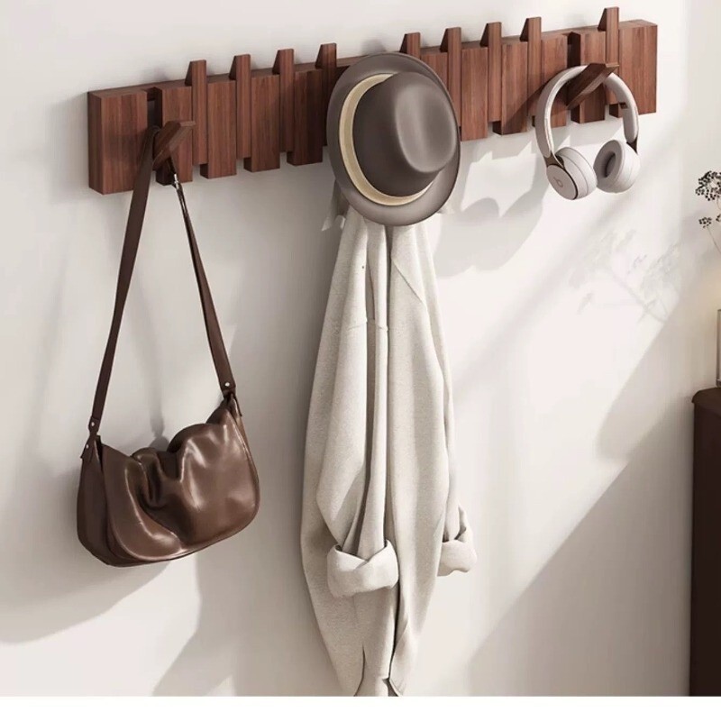 Walnut Wood Coat Racks Wall Hanging Hook with Hidden Wall Entry Door Porch Hanging Coat Rack Perfora